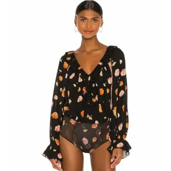 Free People Poppy Printed Bodysuit Black Combo - Picture 12 of 12